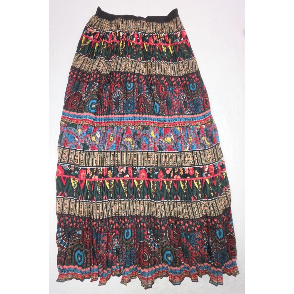 Boho Patchwork Maxi Skirt Free Size 100% Rayon Made In India Elephant Paisley